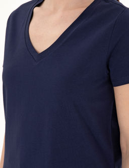 Lacivert Regular Fit V Yaka Basic Ti__rt