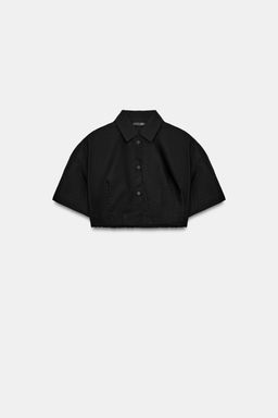 CAMISA CROP POPEL?N RAYAS / Negro