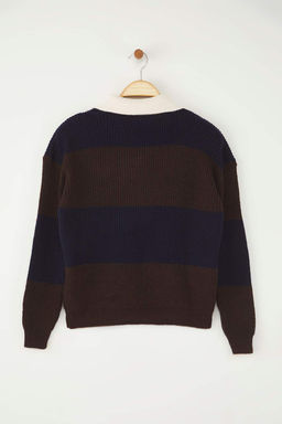 Lacivert Yumusak Dokulu Polo Yaka Triko Kazak TWOAW26KZ00038 - Trendyolmilla фото 7