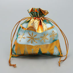 Цена за 20 шт. Мешочек подарочный органза Золотые снежинки, 10 х 12 см +/- 1.5 см