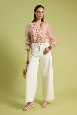 Beyaz Cep Detayl? Comfort Normal Bel Wide Leg Jeans TWOSS26JE00304