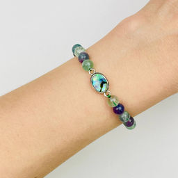 Браслет из Флюорита со вставкой халиотис 16 см