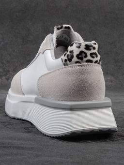03-YG497-1 WHITE/GREY Кроссовки женские (натуральная кожа)