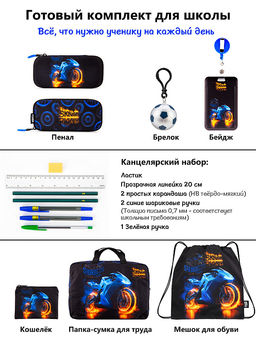 Рюкзак SkyName set-R1-094 + мешок для обуви, папка, пенал, кошелек, бейдж, канц. набор,брелок мячик  фото 15