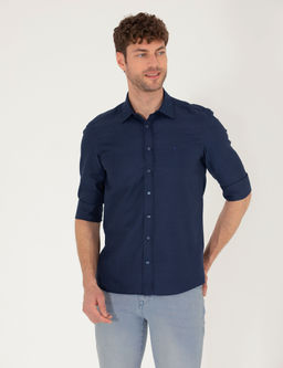 Lacivert Slim Fit Oxford G_mlek