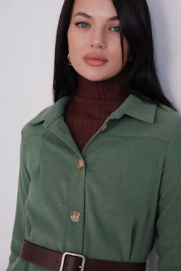 10896 Платье-рубашка из микровельвета папоротник - Martichelli фото 17