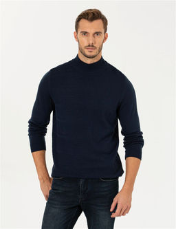 Lacivert Melanj Slim Fit Yar_m Bal_k__ Yaka Triko Kazak - Pierre cardin фото 3