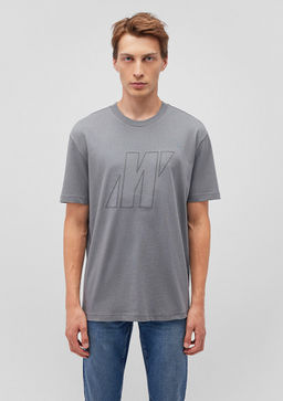 M Logo Bask?l? Gri Tisort - Mavi фото 4