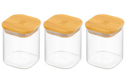 Набор 3 банок д/хранения 450 мл 8*8*11 см Crystal glass + бамбук.крышка с силик. проклад,стекло - Elan gallery фото 6