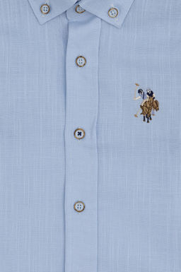 Голубая базовая рубашка с длинным рукавом для мальчика - U.s. polo assn фото 4