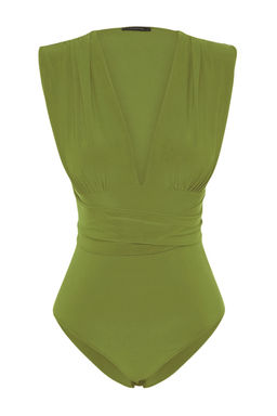 TRENDYOLMILLA Mavi Baglama Detayl? V Yaka Fitted/Vucuda Oturan Esnek C?tc?tl? Orme Body TWOSS23BD00055  фото 49
