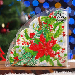 Цена за 2 шт. Салфетки новогодние бумажные круглые Пуансеттия, 3 слоя, d=32 см, 12 шт.