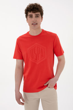 Erkek Regular Fit Bisiklet Yaka K_rm_z_ Ti__rt Sepette S_rpriz _ndirim