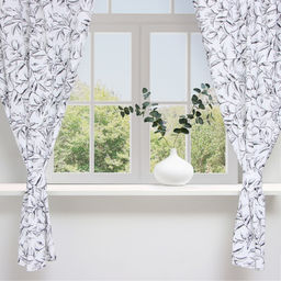 Шторы для кухни Доляна Plant leaves 146×180 см - 2 шт., подхваты - 2 шт., 100% хлопок, 164 г/м²