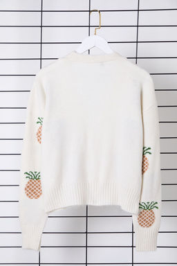 TRENDYOLMILLA Ekru Yumusak Dokulu Kiraz Desenli V Yaka Triko H?rka TWOAW25HI00377  фото 8