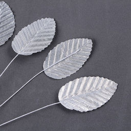 Цена за 3 шт. Топпер для торта «Листья», в наборе 10 шт., серебряный