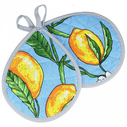 Кухонный комплект "Лимон, вид 4": прихватка 18х20см форма "Капелька" - 2шт, рогожка 171г/м2, хлопок 100%, наполнитель - ватин 280г/м2, на пластмассовом подвесе, "Домашняя мода" (Россия)