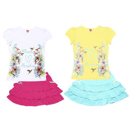 CRB wear/CSK 9574 Комплект (футболка, юбка), жёлтый-бирюзовый/Ex.Cherubino