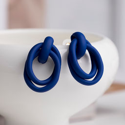 Серьги металл Боттега два овала, цвет синий