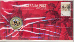 Монета 1 доллар 2009 года Австралия  200 лет почтой службе Австралии (цветная, в блистере с маркой)