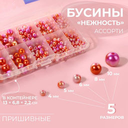 Набор бусин, в органайзере, d=4/5/6/8/10 мм, разноцветных