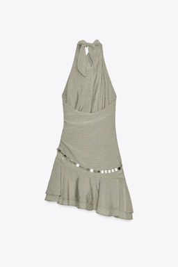 STRIPED HALTER NECK SHORT DRESS WITH BELT - Zara фото 9
