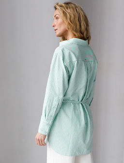 Удлиненная блузка с поясом в тонкую полоску из эластичного хлопка - Vilatte фото 3