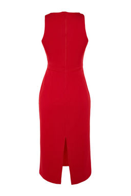 TRENDYOLMILLA Petrol Vucuda Oturan Yakas? Aksesuar Detayl? Midi Kalem Etek Dokuma Elbise TWOSS23EL02115  фото 21