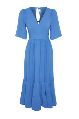 TRENDYOLMILLA Indigo Kusakl? A-Kesim Kruvaze Yaka S?rt Detayl? Midi Dokuma Elbise TWOSS23EL02164  фото 13