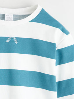 Bisiklet Yaka ?izgili Erkek Bebek Sweatshirt