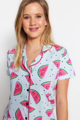 Trendyolmilla Pembe %100 Pamuklu Karpuz Desenli F?rf?rl? Sortlu Orme Pijama Tak?m? THMSS21PT0670 фото 3