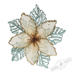 Пуансеттия ажурная бело-голубая на клипе d 21х7,5 см