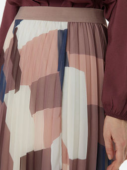 Beli Lastikli Desenli Kad?n Pileli Etek