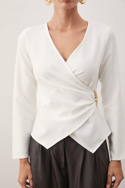 Ekru Kruvaze Toka Detayl? Dokuma Bluz TWOAW26BZ00142