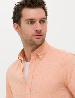 Turuncu Slim Fit Keten Kar___ml_ K_sakol G_mlek
