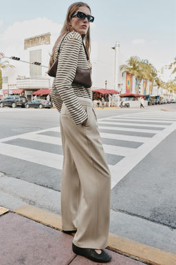 PANTAL?N ANCHO CINTURA DOBLE / Arena - Zara фото 3