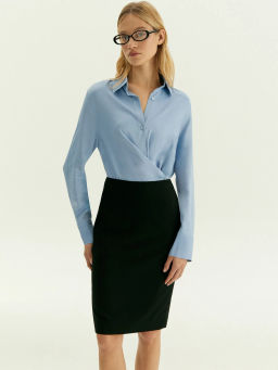 Юбка-карандаш миди из костюмной шерсти, S663/aspect