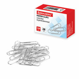Цена за 2 шт. Скрепки 28мм.*100шт. "Brauberg" оцинкованные, в карт. кор. (227583)