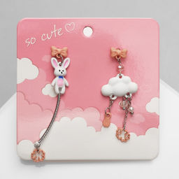 Серьги ассорти Заяц с облачком, цветные в серебре
