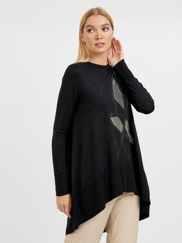 джемпер женский черный удлиненный с добавлением страз