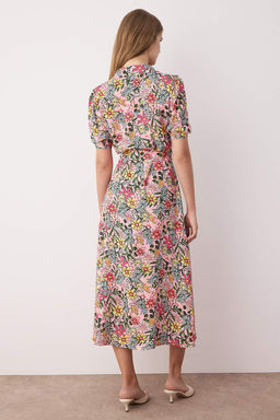 Lila Cicek Desenli Kusakl? Midi Dokuma Viskon Gomlek Elbise TWOSS20EL1559