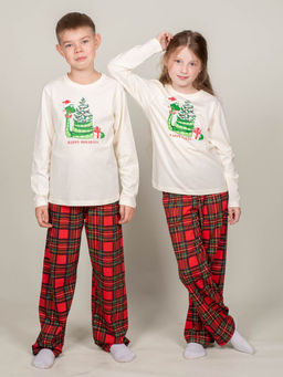 Пижама детская (джемпер+брюки) 9135 молочный/зеленая клетка 650 Be Friends  фото 6