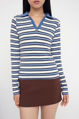 Teen Pembe Cizgili Polo Yaka Fitted/Vucuda Oturan Orme Bluz TWOAW26BZ00034 - Trendyolmilla фото 3