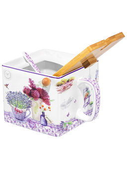 Банка д/сыпучих прод. 1 л 16,5х15,5х11,5 см Лаванда, с откид. бамбук. крыш.+ложка NEW BONE CHINA - Elan gallery фото 4