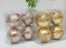 Набор шаров D=7см, 4шт. (BA090) золото/роз. золото, в пвх упаковке