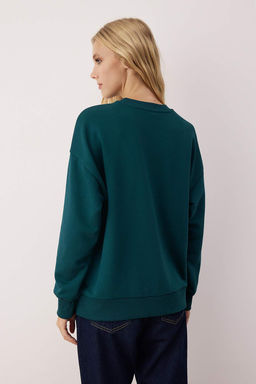Teen Siyah Oversize/Bol Kesim Bisiklet Yaka Kal?n/Ici Polarl? Orme Sweatshirt TWOAW26SW00029 - Trendyolmilla фото 4