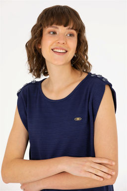 Женская темно-синяя футболка без рукавов с круглым вырезом Неожиданная скидка в корзине