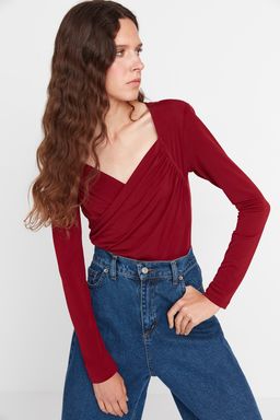 TRENDYOLMILLA Siyah Vatkal? Drape Detayl? Fitted/Vucuda Oturan Esnek C?tc?tl? Orme Body TWOAW22BD0156  фото 2