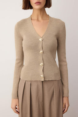 Ekru Dugme Detayl? Renk Bloklu Triko H?rka TWOAW26HI00144 - Trendyolmilla фото 9