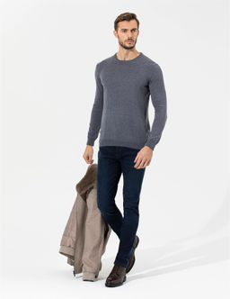 Gri Melanj Slim Fit Bisiklet Yaka Basic Triko Kazak - Pierre cardin фото 4